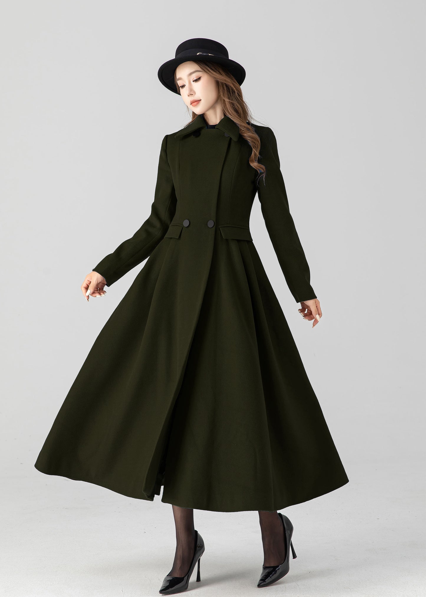 Vintage inspired long wool coat 5505