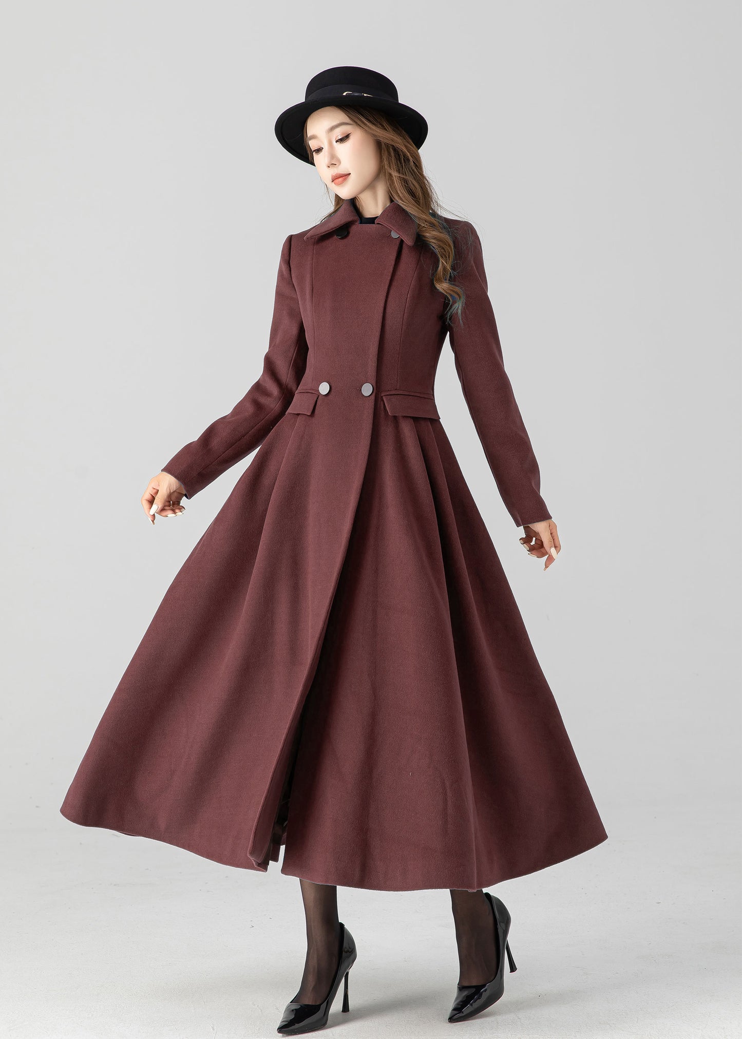 Vintage inspired long wool coat 5506