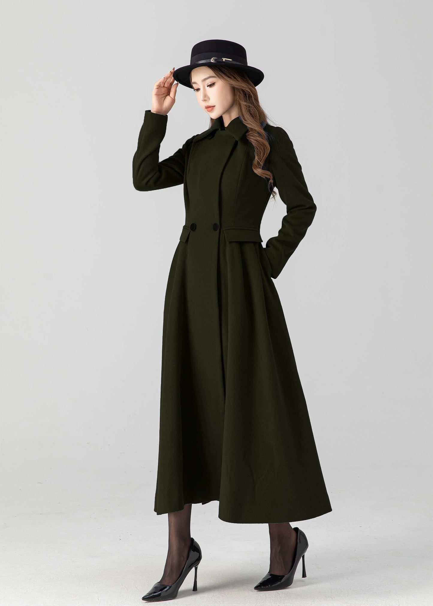 Vintage inspired long wool coat 5505
