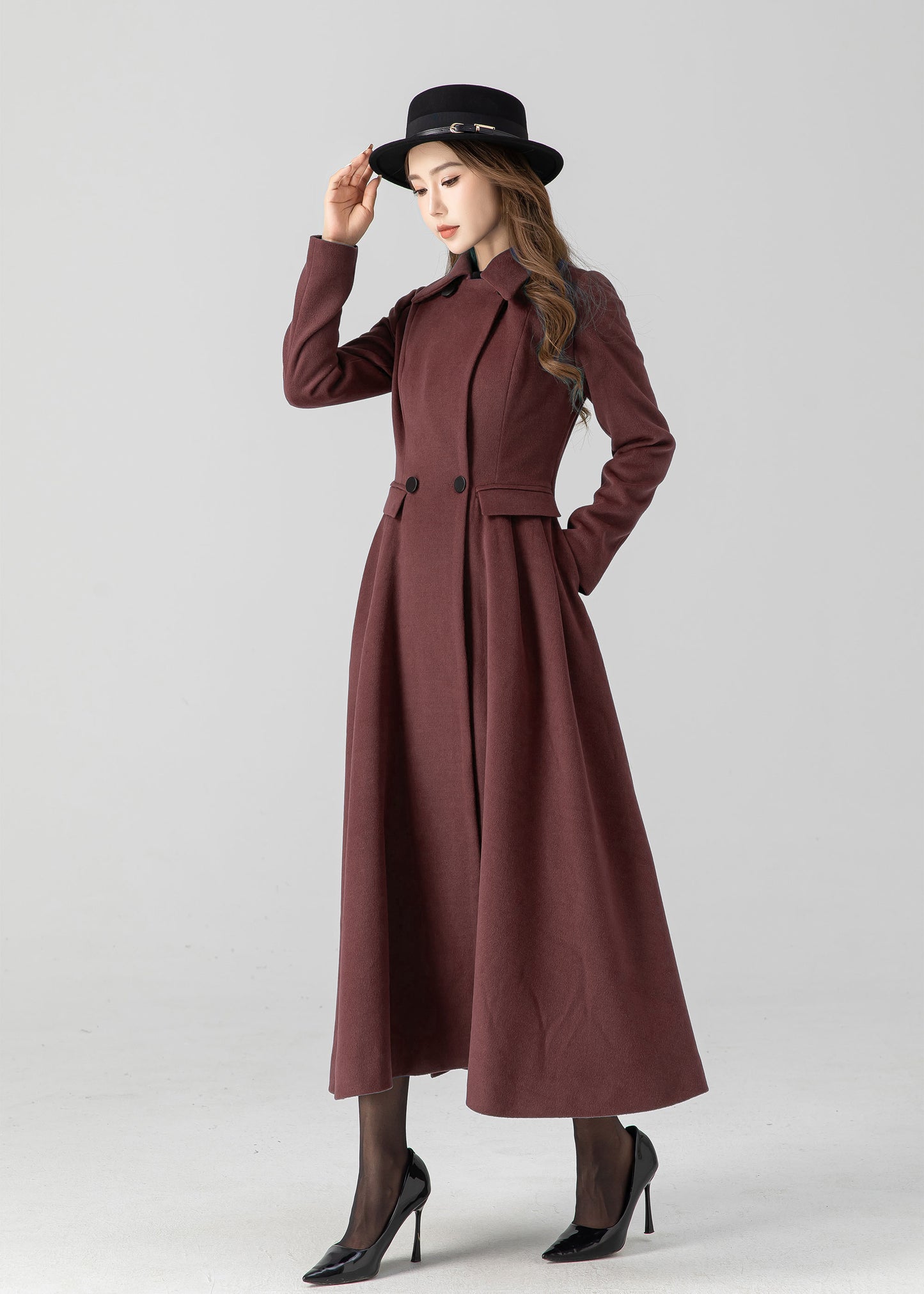 Vintage inspired long wool coat 5506