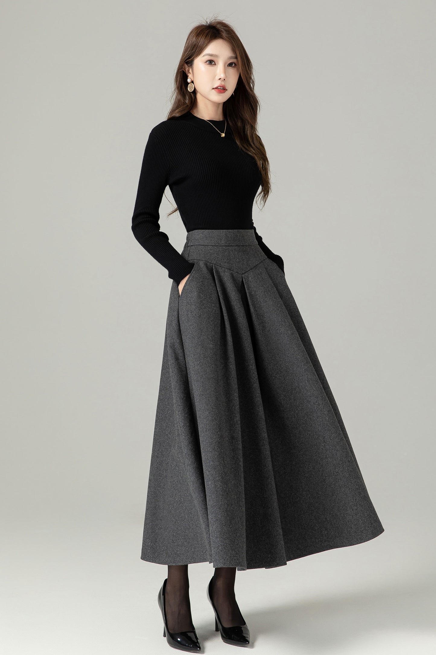 Gray Wool Skirt, A Line Maxi Skirt, Winter Skirt 4497