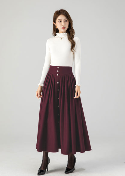Swing long pleated wool skirt 5502
