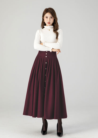 Swing long pleated wool skirt 5502