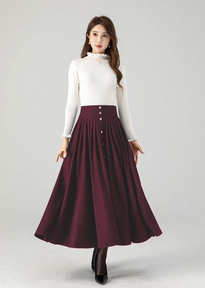 Swing long pleated wool skirt 5502