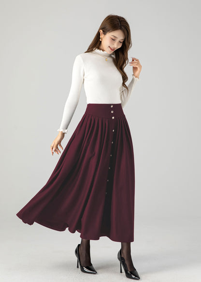 Swing long pleated wool skirt 5502