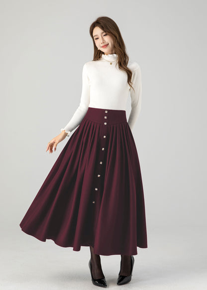 Swing long pleated wool skirt 5502