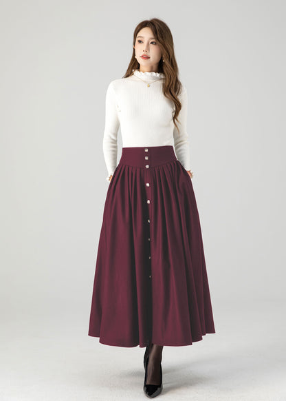 Swing long pleated wool skirt 5502