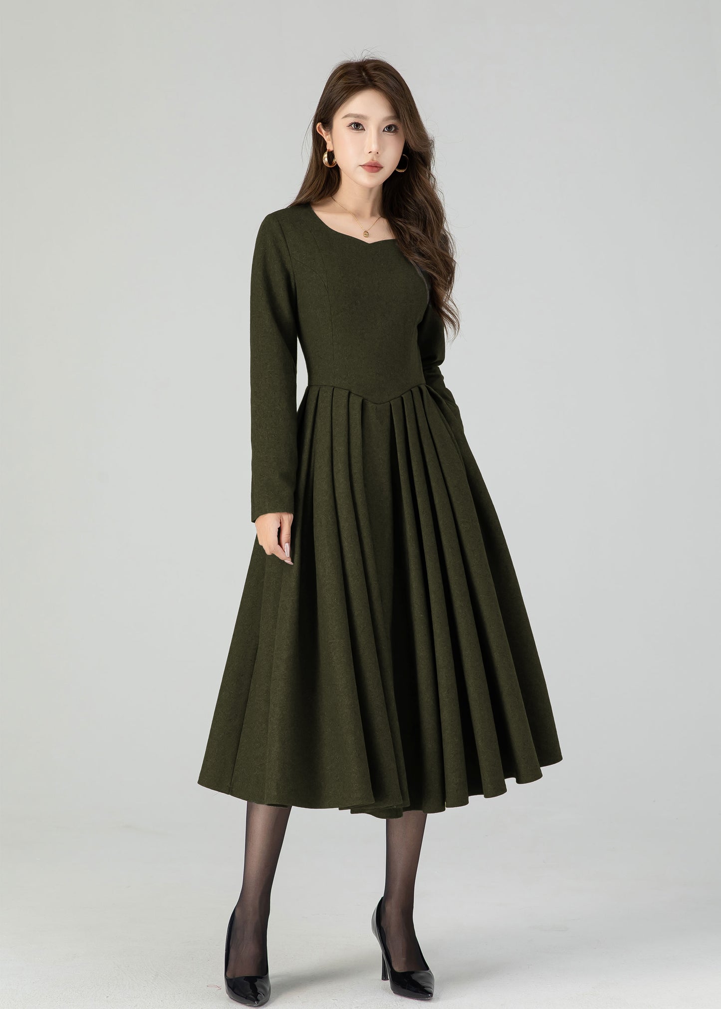 Fit and Flare Winter Wool Midi Dress 5501