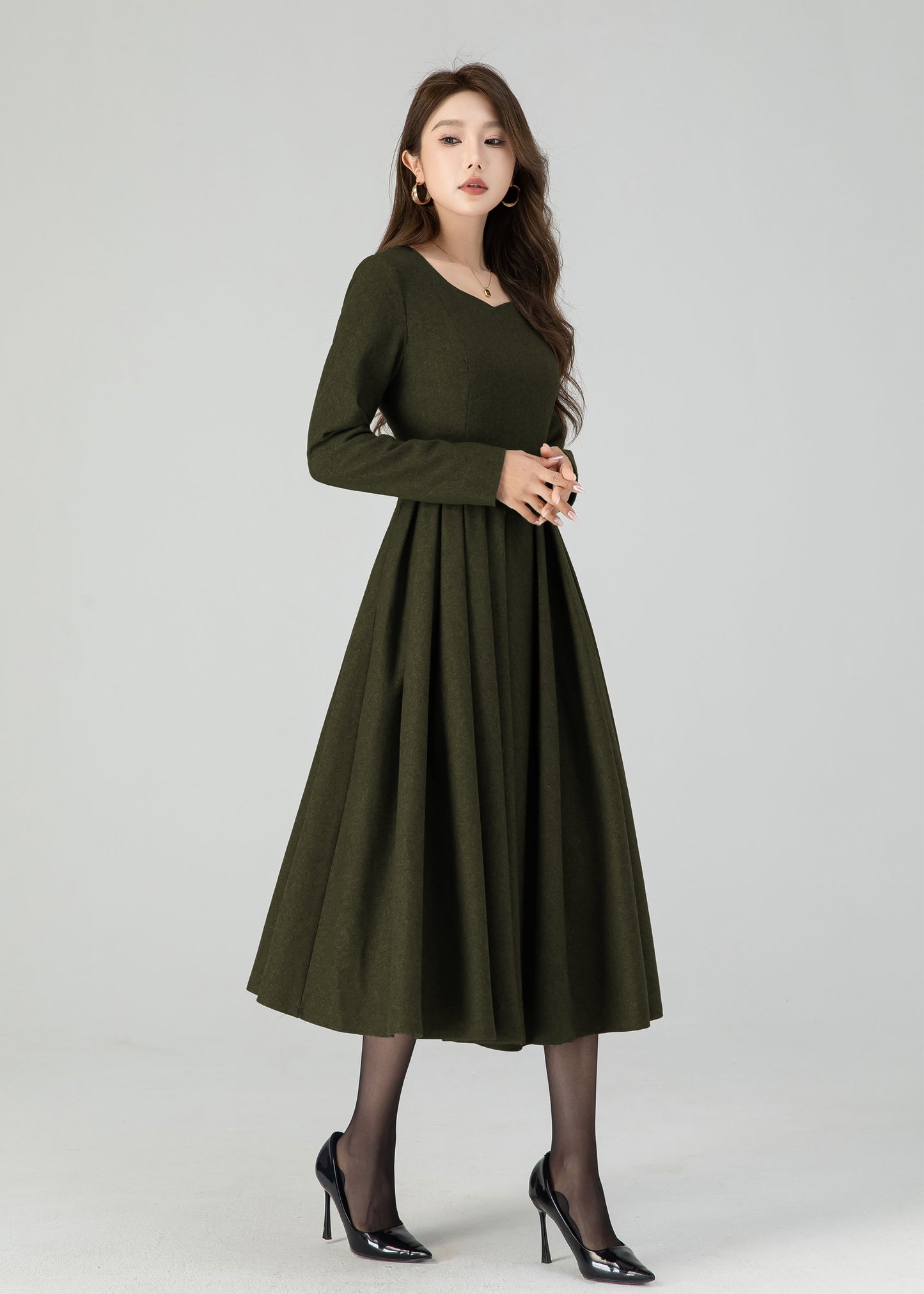 Fit and Flare Winter Wool Midi Dress 5501