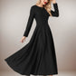 Women’s Black Wool Midi Dress – Handmade Fit & Flare Winter Dress | Xiaolizi 5434