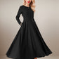 Women’s Black Wool Midi Dress – Handmade Fit & Flare Winter Dress | Xiaolizi 5434