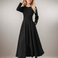 Women’s Black Wool Midi Dress – Handmade Fit & Flare Winter Dress | Xiaolizi 5434