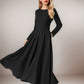 Women’s Black Wool Midi Dress – Handmade Fit & Flare Winter Dress | Xiaolizi 5434