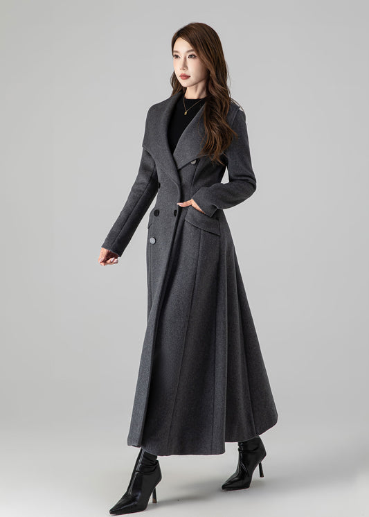 Elegant Wool Blend Maxi Coat – Handmade Double Breasted Winter Overcoat | Xiaolizi 4508