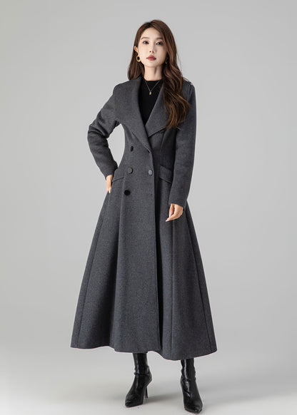 Elegant Wool Blend Maxi Coat – Handmade Double Breasted Winter Overcoat | Xiaolizi 4508
