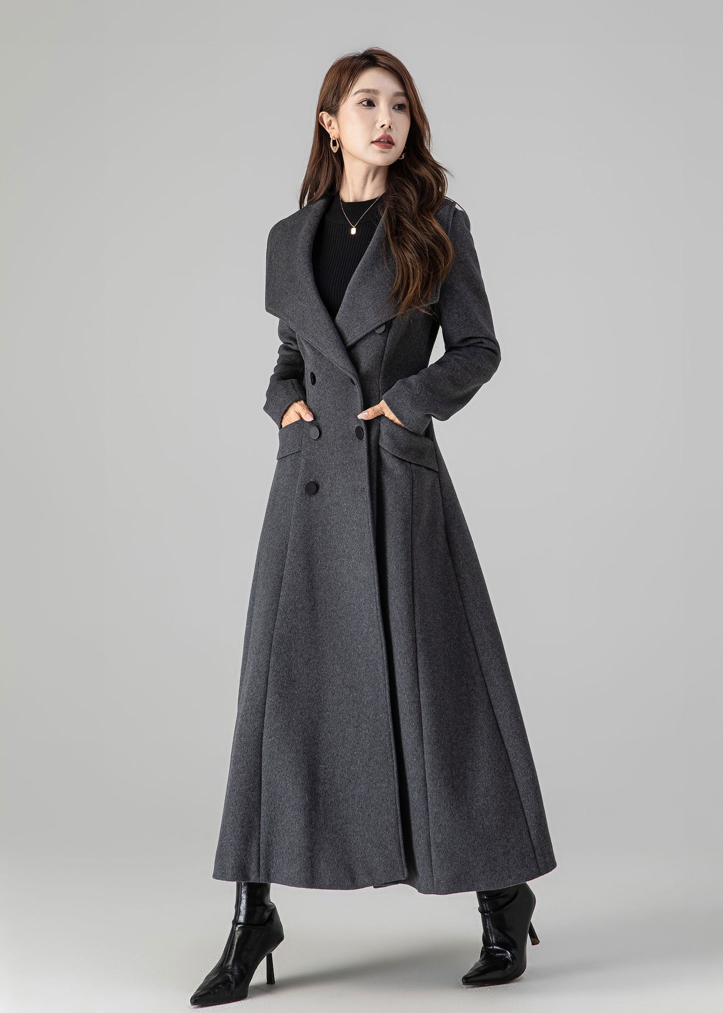Elegant Wool Blend Maxi Coat – Handmade Double Breasted Winter Overcoat | Xiaolizi 4508