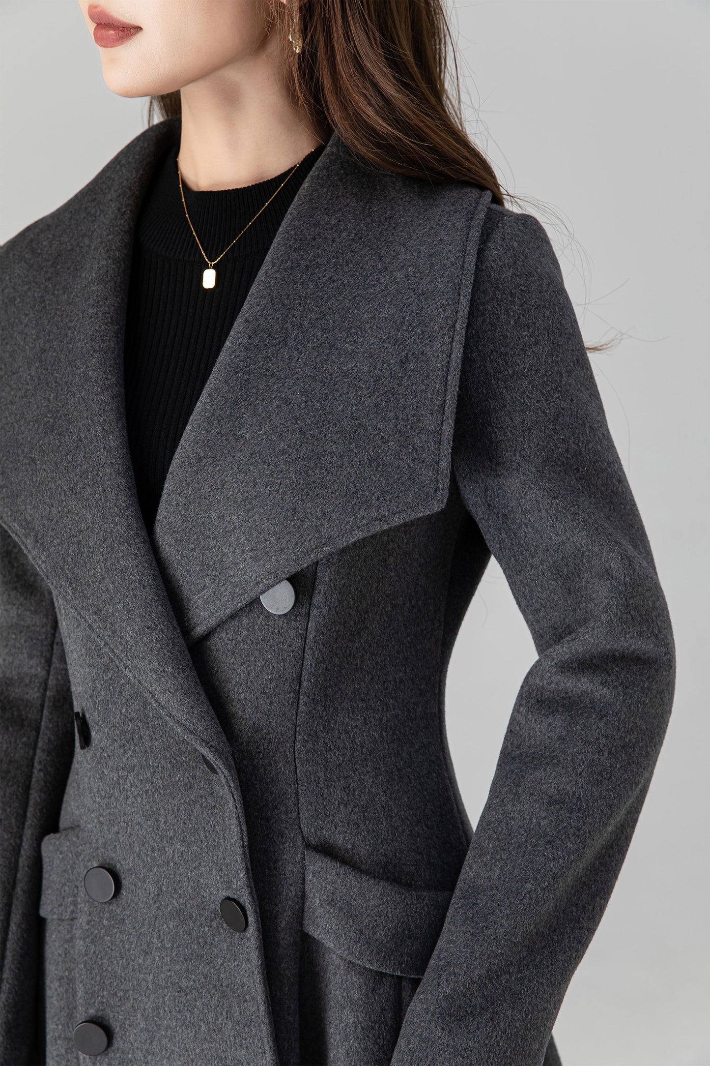 Elegant Wool Blend Maxi Coat – Handmade Double Breasted Winter Overcoat | Xiaolizi 4508