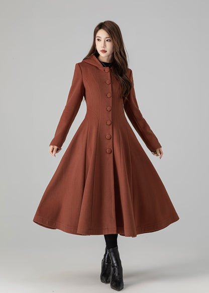 Fit and Flare Wool Coat Dress – Women’s Winter Long Sleeve Midi 5504