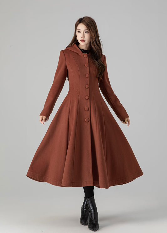 Fit and Flare Wool Coat Dress – Women’s Winter Long Sleeve Midi 5504