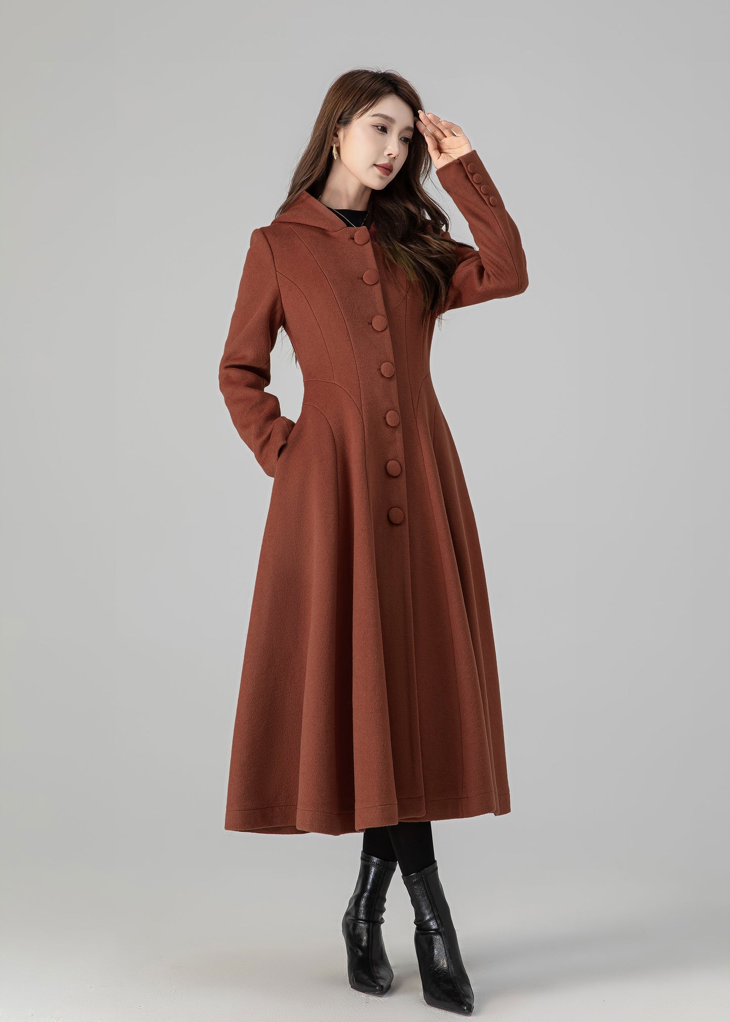 Fit and Flare Wool Coat Dress – Women’s Winter Long Sleeve Midi 5504