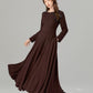 Women’s Chocolate Brown Linen Maxi Dress – Handmade Elegant Long Dress | Xiaolizi 5695