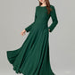 Long sleeves maxi spring green linen dresses 4913