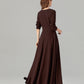 Women’s Chocolate Brown Linen Maxi Dress – Handmade Elegant Long Dress | Xiaolizi 5695