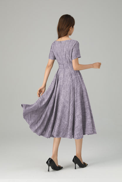 Parisian Linen Midi Dress with Belt – Elegant Fit and Flare Dress 6670