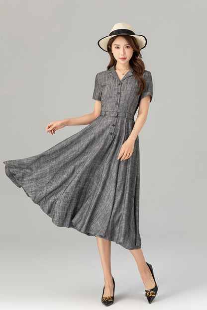 Linen Blend Shirt Dress in Gray – Casual Summer Midi Outfit 4912