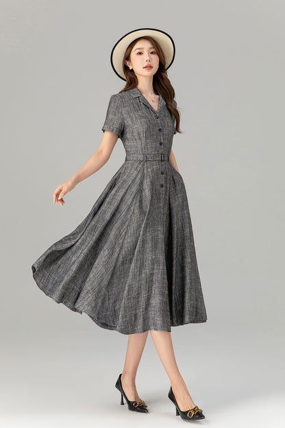 Linen Blend Shirt Dress in Gray – Casual Summer Midi Outfit 4912