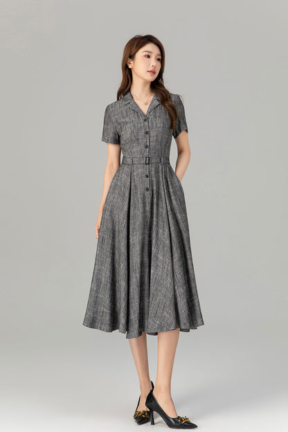 Linen Blend Shirt Dress in Gray – Casual Summer Midi Outfit 4912