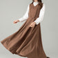 Camel Wool Pinafore Dress – Vintage A-Line Winter Jumper Dress | Xiaolizi 6568