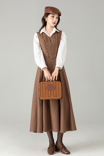 Camel Wool Pinafore Dress – Vintage A-Line Winter Jumper Dress | Xiaolizi 6568