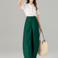 Green loose fitting long linen pants for spring 4919