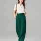 Green loose fitting long linen pants for spring 4919