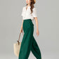 Green loose fitting long linen pants for spring 4919