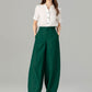 Green loose fitting long linen pants for spring 4919