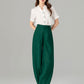 Green loose fitting long linen pants for spring 4919