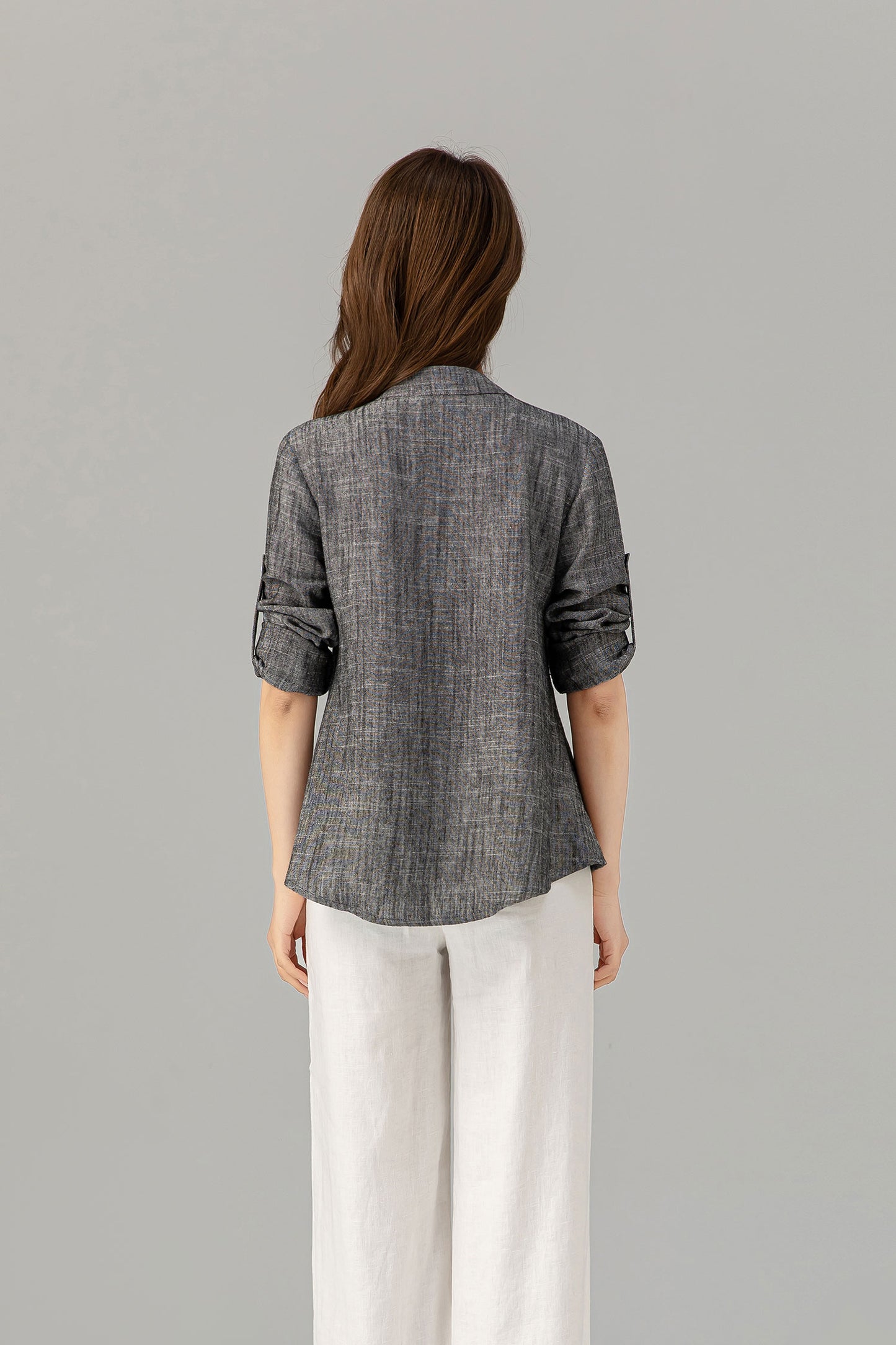 Long sleeves button down linen shirt top 4915