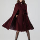 Burgundy Swing Cloak Coat, Winter Wool Cape Coat Women 4518