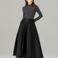 Pleated black midi linen skirt with pockets 4917