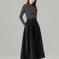 Pleated black midi linen skirt with pockets 4917