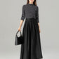 Pleated black midi linen skirt with pockets 4917