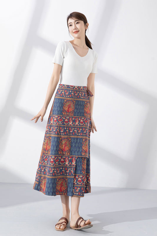 Vintage inspired midi linen wrap skirt 4221