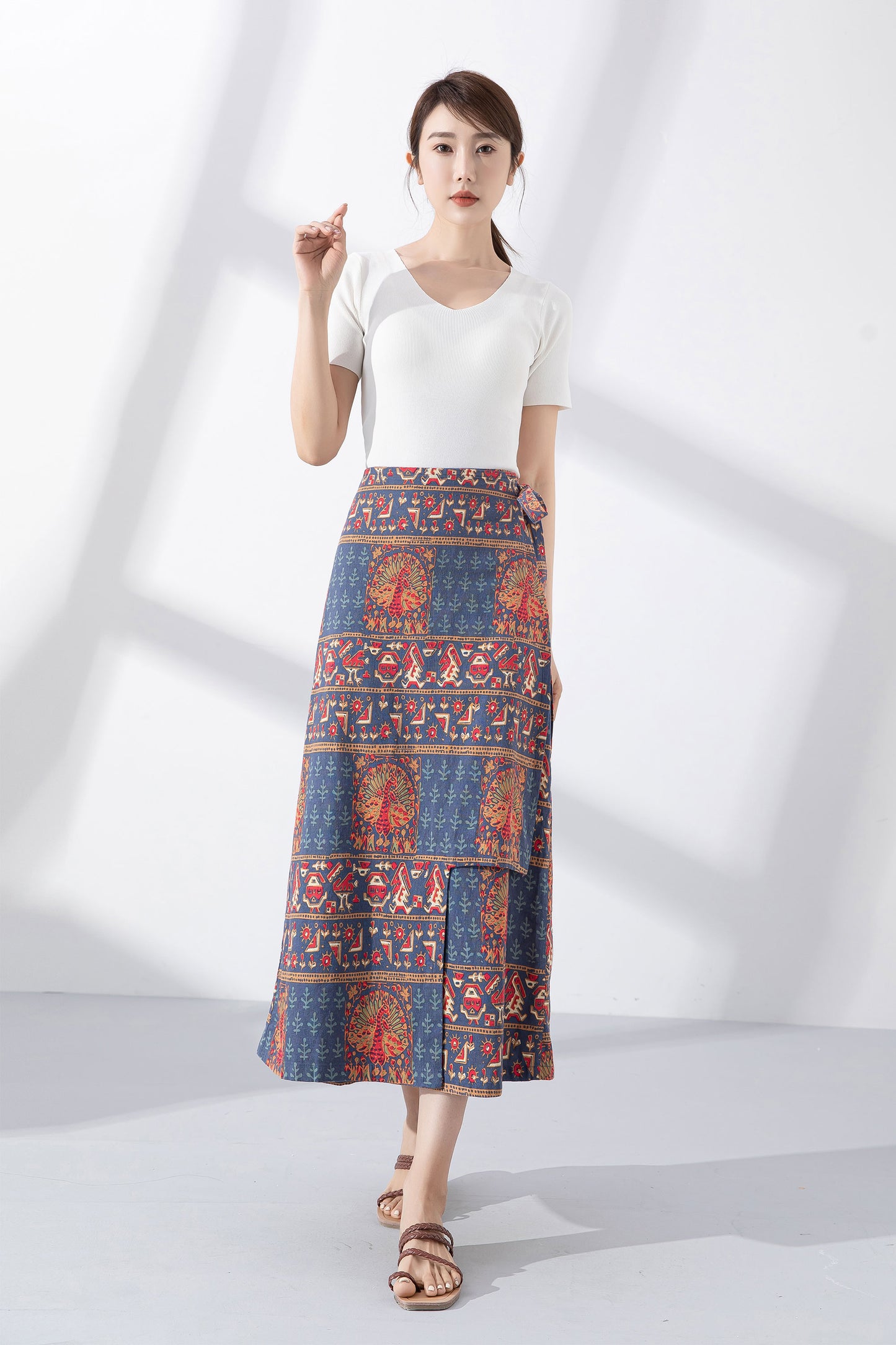 Vintage inspired midi linen wrap skirt 4221