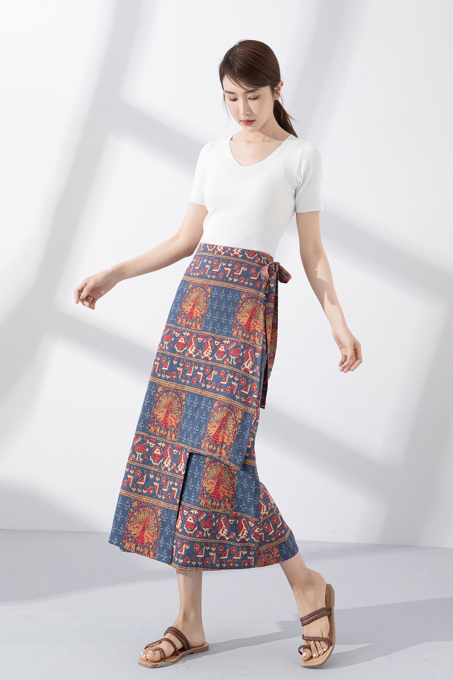 Vintage inspired midi linen wrap skirt 4221