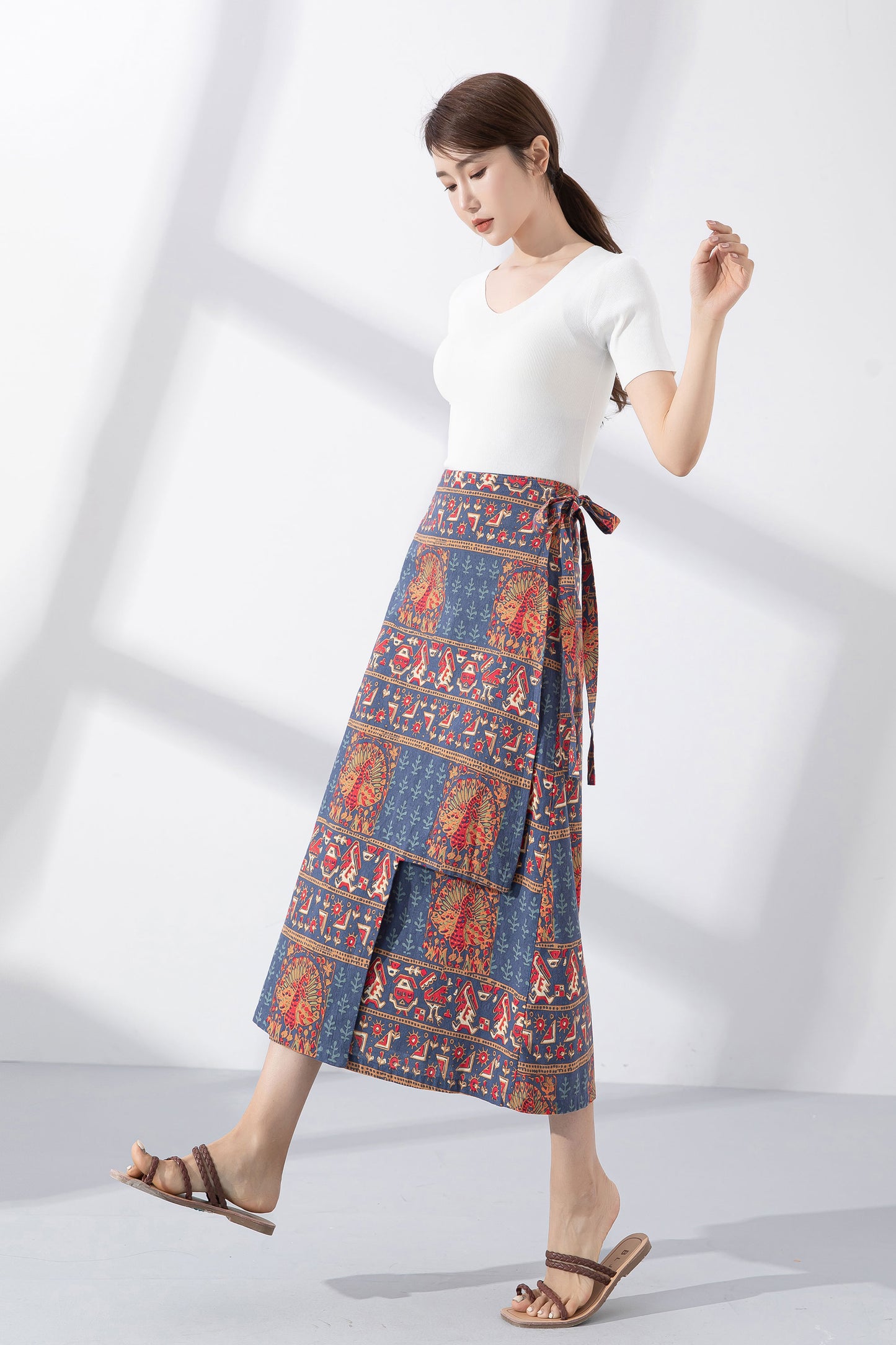 Vintage inspired midi linen wrap skirt 4221