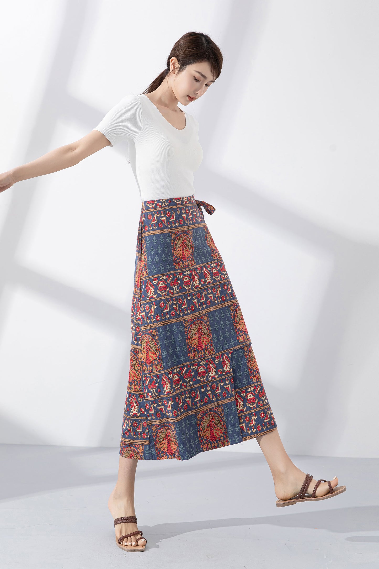 Vintage inspired midi linen wrap skirt 4221