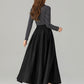 Pleated black midi linen skirt with pockets 4917