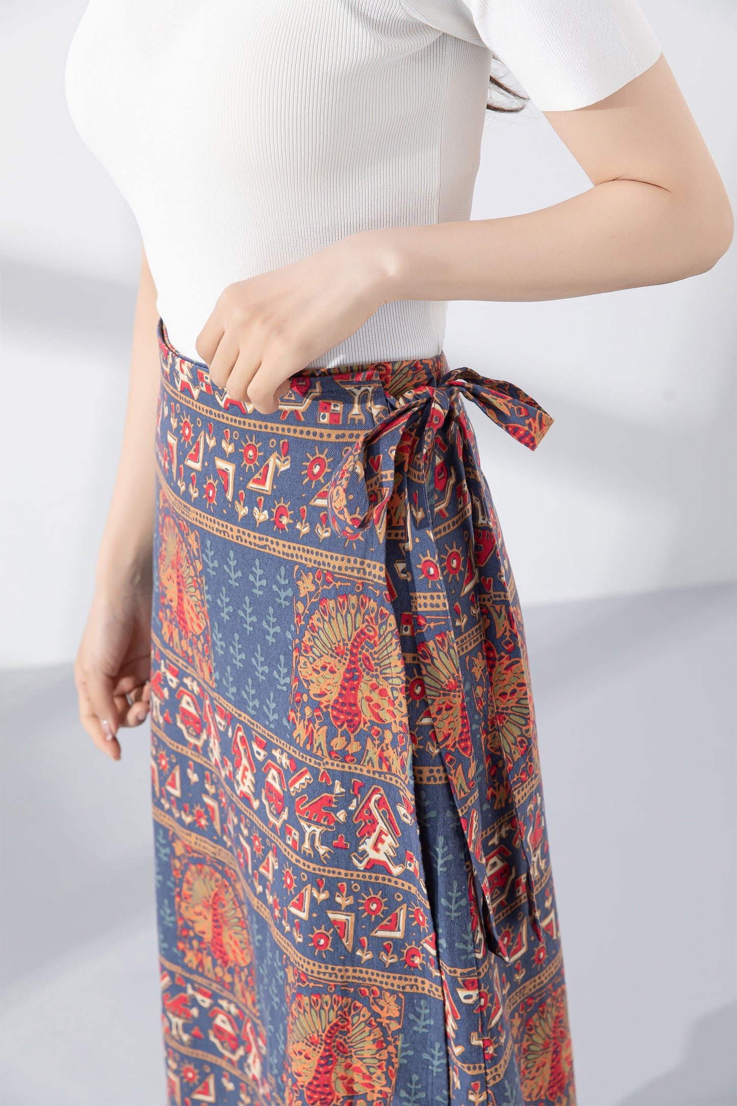 Vintage inspired midi linen wrap skirt 4221